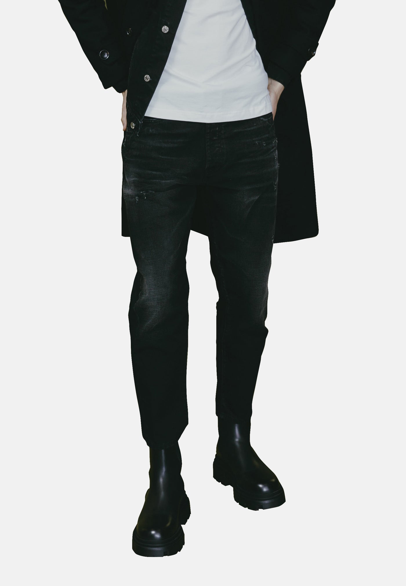 242L01056    BLACK DENIM STREATCH JEANS TEARS WASH 1