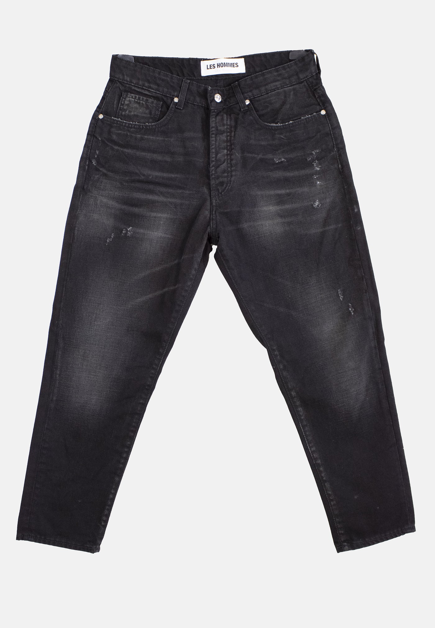 242L01056    BLACK DENIM STREATCH JEANS TEARS WASH 1