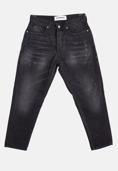 242L01056    BLACK DENIM STREATCH JEANS TEARS WASH 1