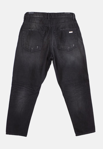 242L01056    BLACK DENIM STREATCH JEANS TEARS WASH 1