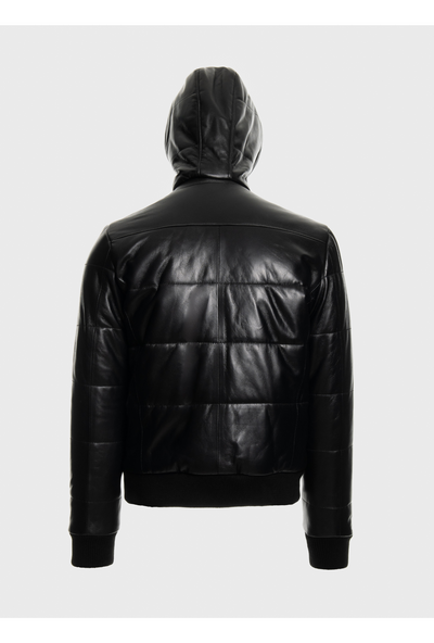 Leather puffy bomber
