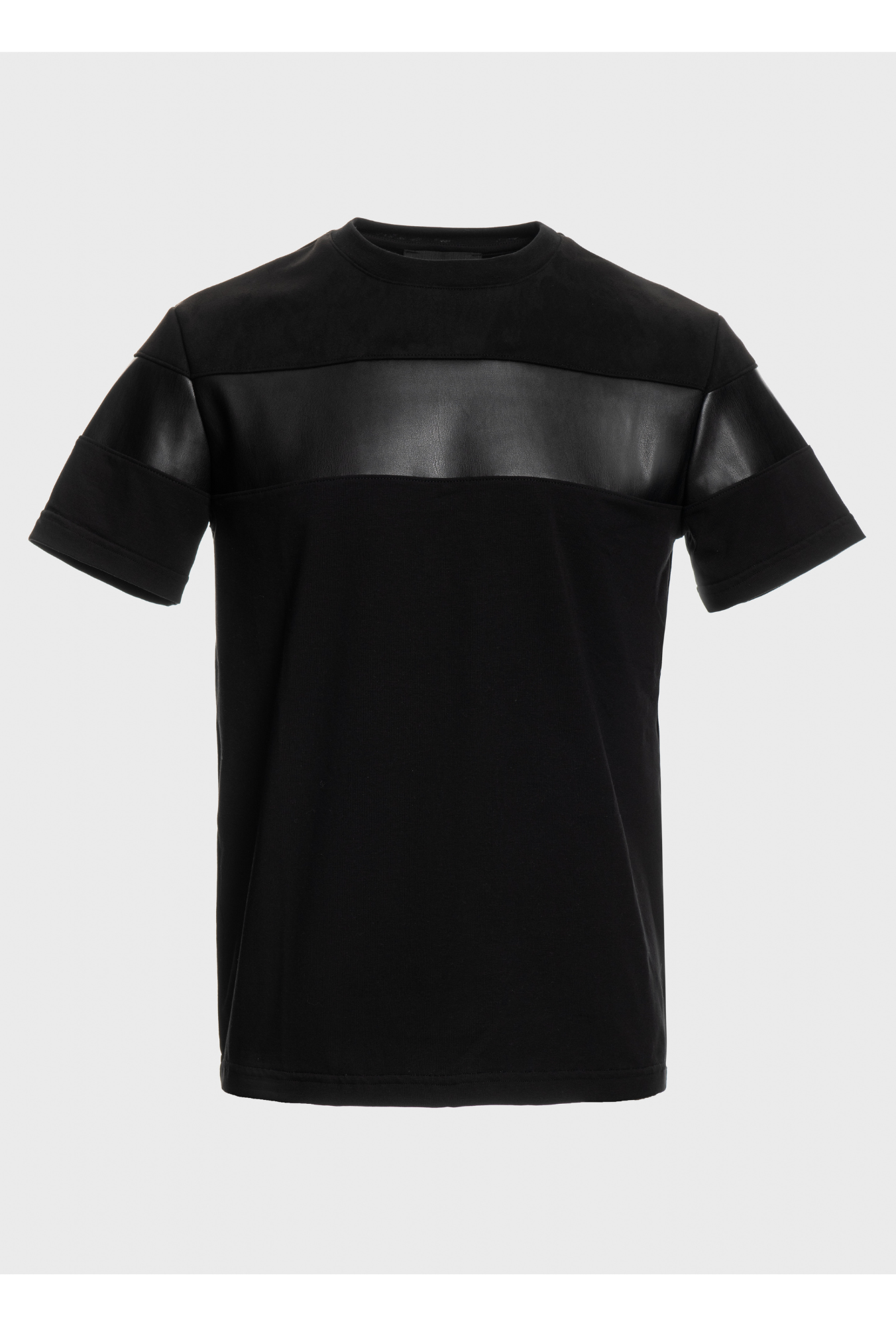 Horizzontal mix&match fabric details jersey + faux leather