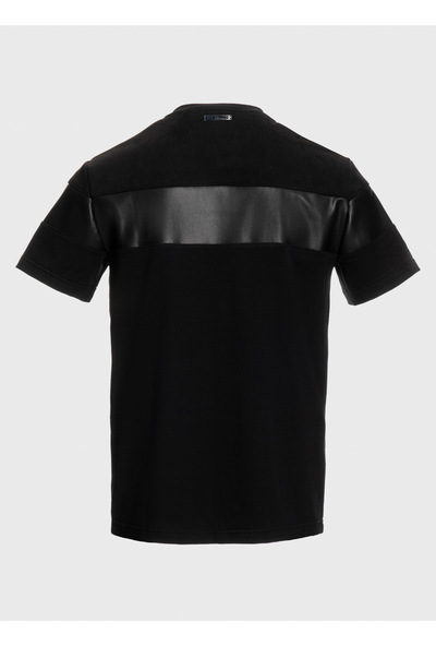 Horizzontal mix&match fabric details jersey + faux leather