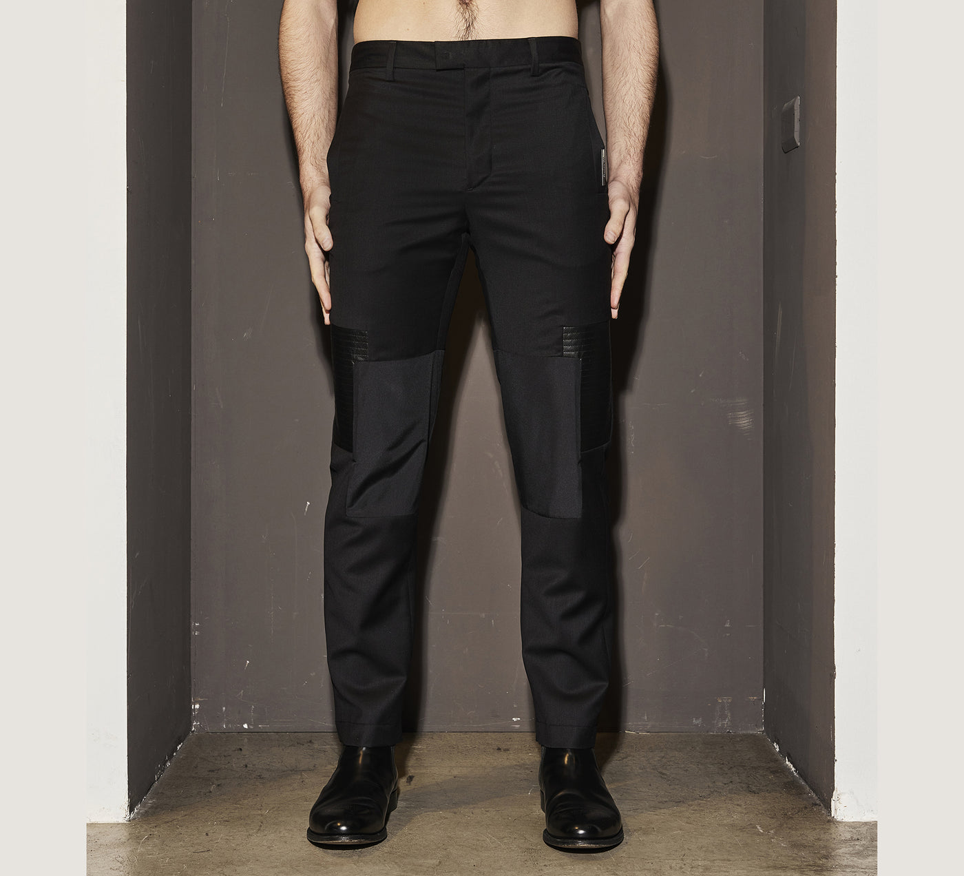 LHB2526007  Wool Pants With Leather Patch